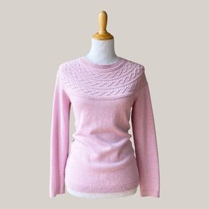 Talbots Cashmere Blend Diamond Cable Knit Fair Isle Pink Sweater - Size Medium